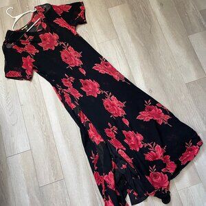 Vintage Floral Dress layered maxi womens Black Red (size 1x) whimsigoth feminine